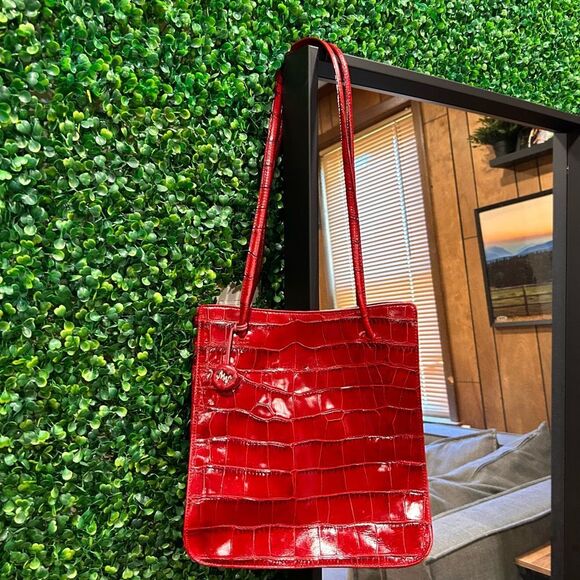 Monsac Handbags - Monsac Handbag Red Alligator Embossed Leather Handbag Purse Tote